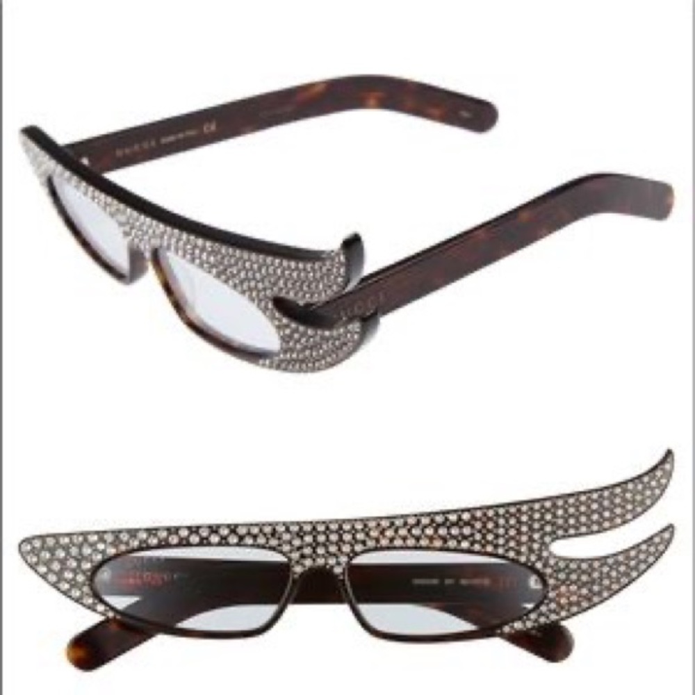 GUCCI 56MM Crystal Embellished Asymmetrical Cat Eye Havana Sunglasses - Picture 12 of 16
